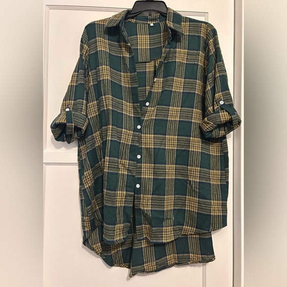 Temu Plus Plaid Green Long Sleeve Button Down Shirt Size 3XL - Picture 2 of 7